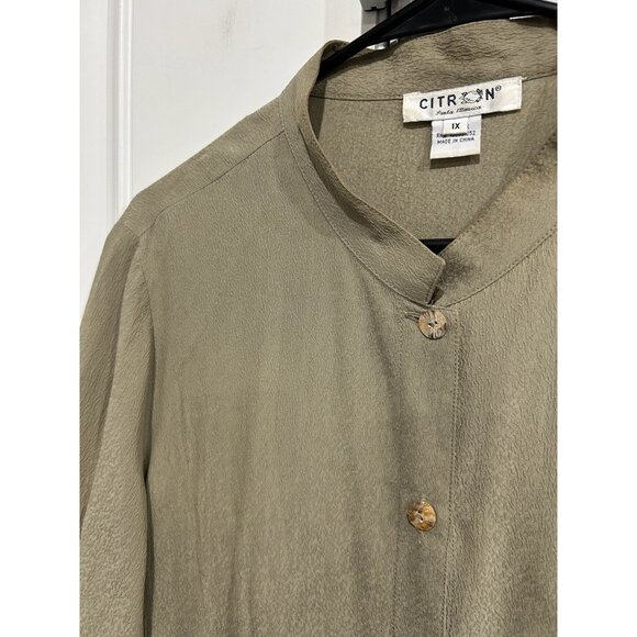 Citron Santa Monica Womens Olive Green Silk Button-Up 3/4 Sleeve Blouse Sz 1X - Picture 4 of 9